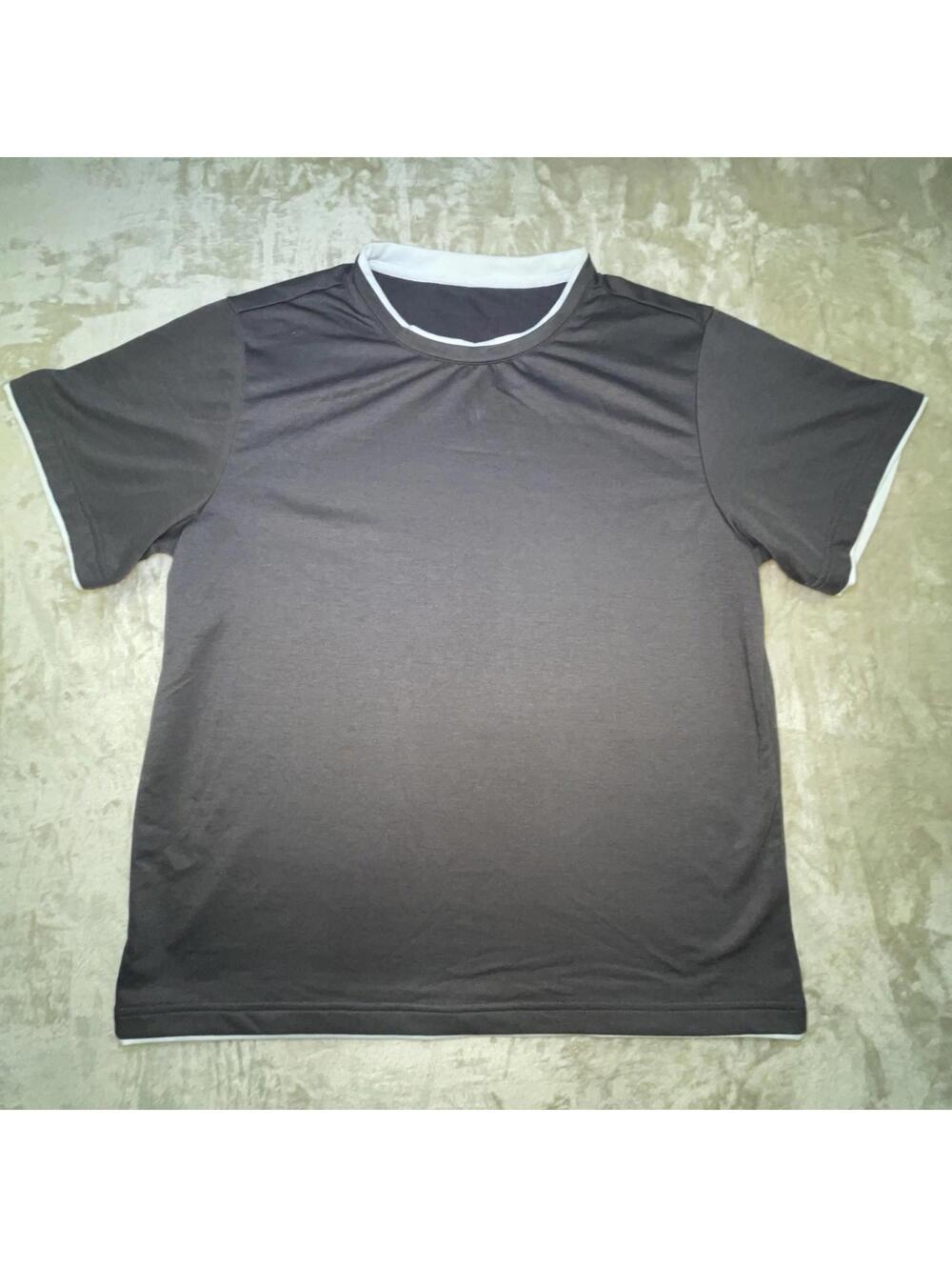 SHEIN Mens Dark Gray Contrast Trim T-Shirt White Collar & Cuffs Casual Sz L